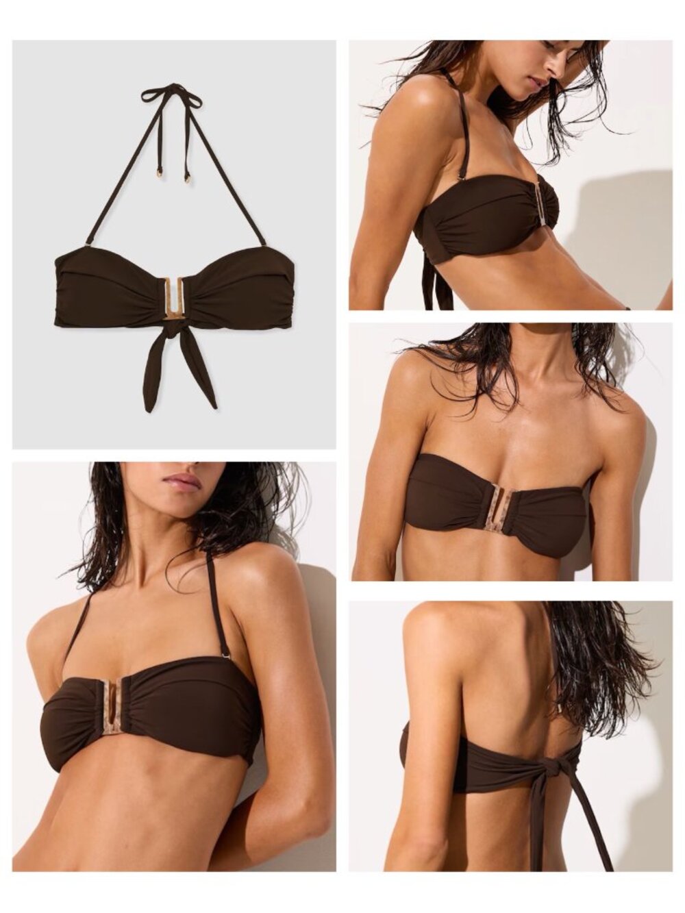 New Reiss Carina Removable-Strap Bandeau Bikini Top in Chocolate Size 2